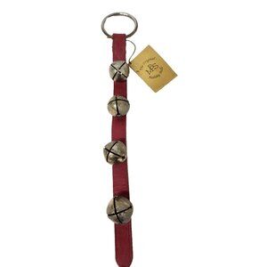 Vintage Red Rustic Leather 4 Brass Bell Strap Holiday Christmas Jingle Bells